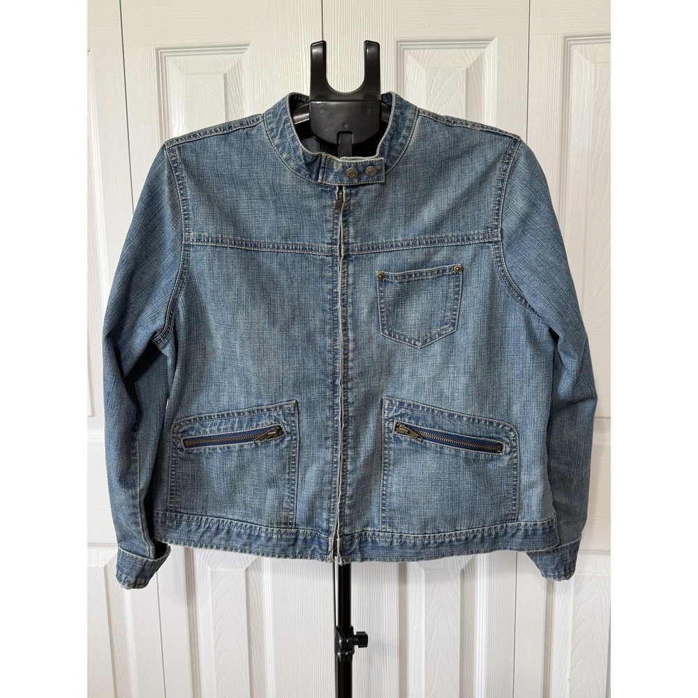 Old Navy Womens XL Blue Denim Full Zip Moto Jacket Lined 222642-00-1 SP 04
